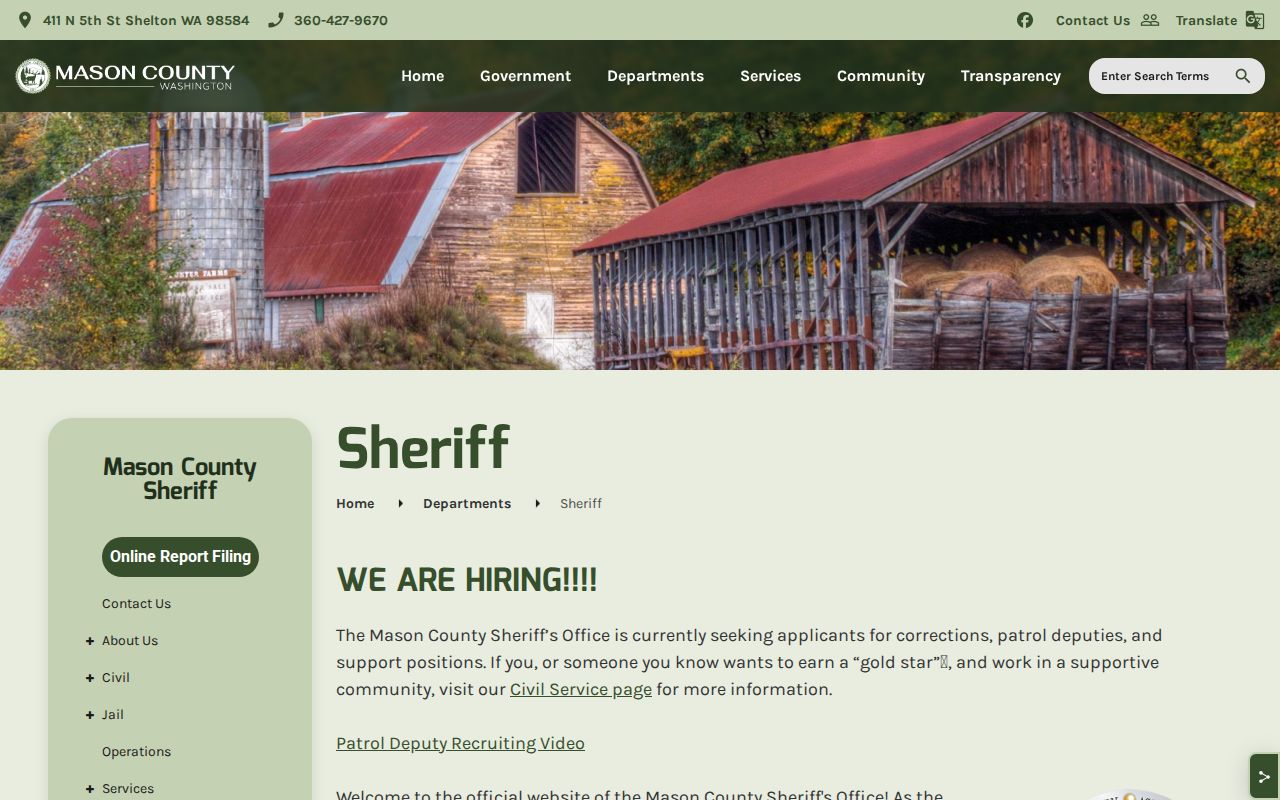 Mason County arrest records on the official sheriff page