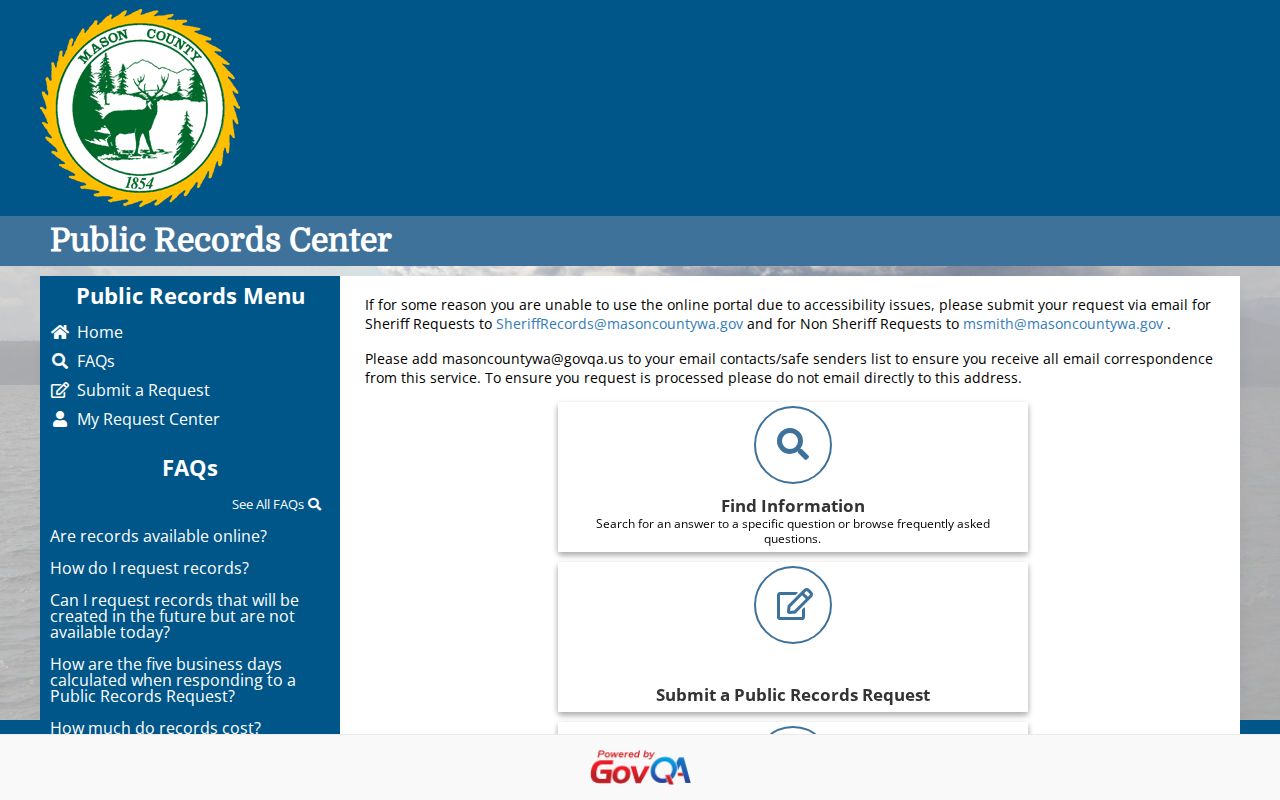 Mason County arrest record request portal in GovQA