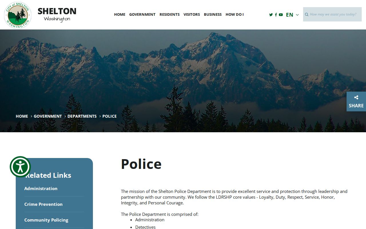 Shelton criminal records at the city police department