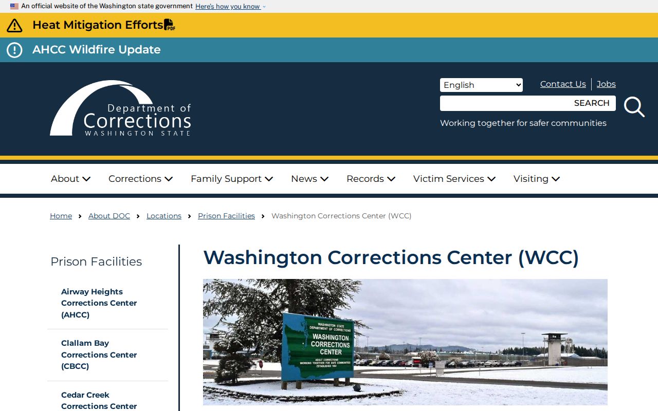 Washington Corrections Center state custody records in Shelton
