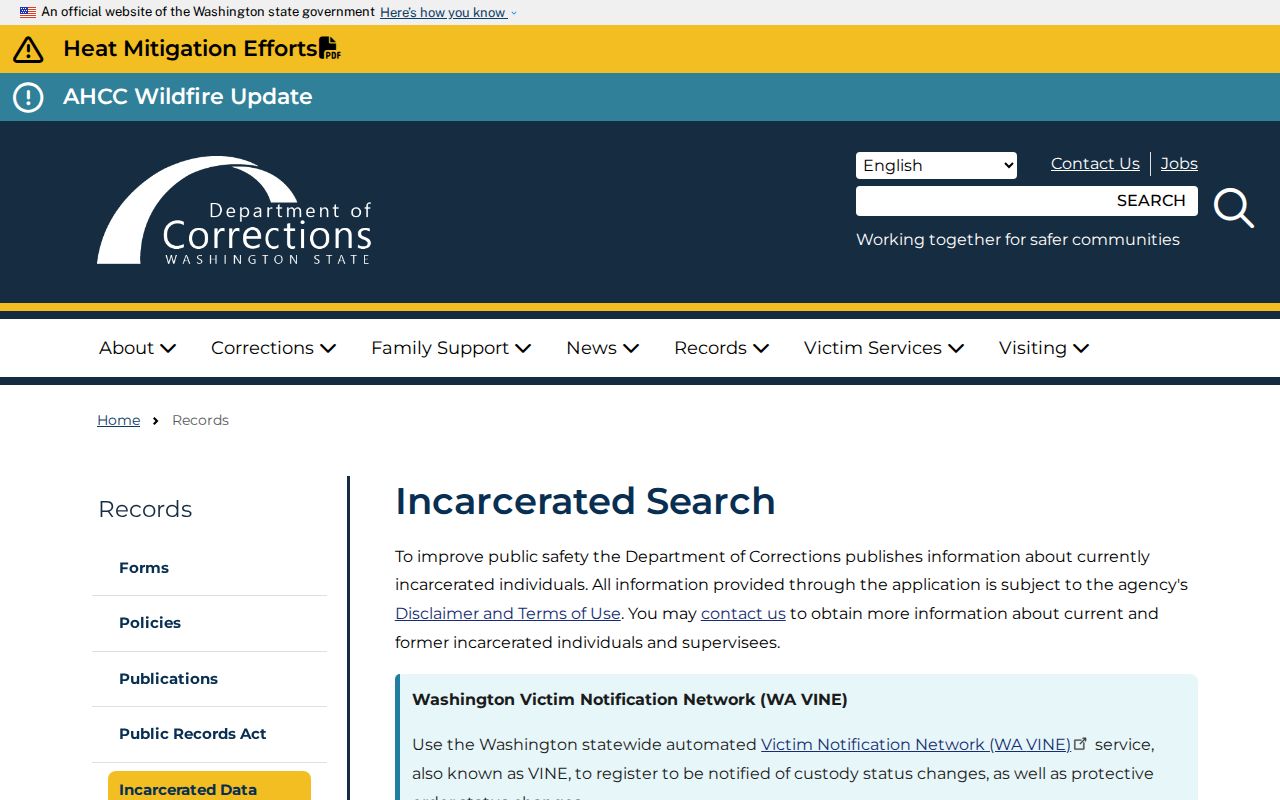 Washington DOC inmate records for Mason County searches